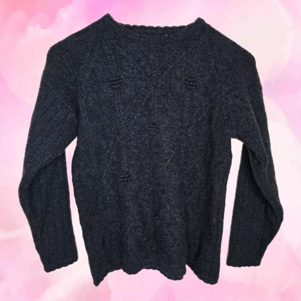 Laurèl Vintage 80s Pure New Wool Cable Knit Bobble Sweater